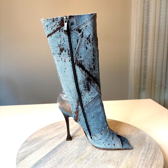 Gianmarco Lorenzi Women's Distressed Denim Boots Heels EU Size 39 US Size 8.5 - Picture 3 of 13